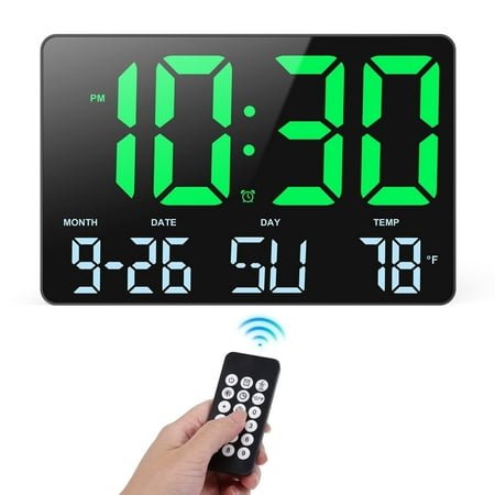 Clocks, AMIR Wall Clocks with Remote Control 11.5 LED Display Date/Time/Temp 4 Brightness Levels Digital Wall Clocks for Bedroom Living Room Kids Room Garage Office Classroom Elderly