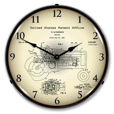 Collectable Sign and Clock 1942 John Deere McCormick Tractor Patent LED Lighted Premium Wall Clock