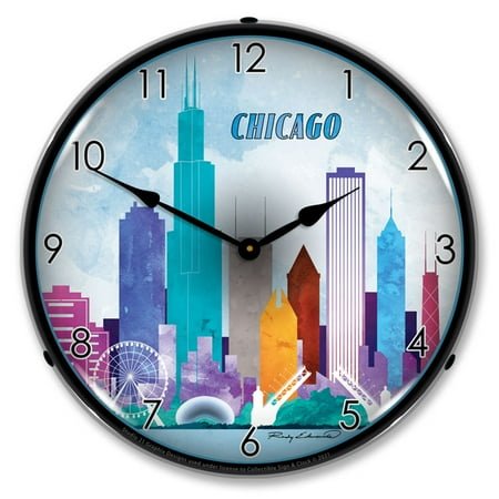 Collectable Sign and Clock Chicago Skyline LED Lighted Premium Wall Clock