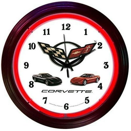 Corvette GM C5 Genuine Electric Neon 15 Inch Wall Clock Glass Face Chrome Finish USA Warranty