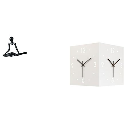 CoudarTitie Creative Abstract Thinker Statue Figurine and Double Sided Metal Corner Wall Clock Unique Modern Decorative Ornament for Bedroom Entrance Restaurant Shop Hotel Housewarming Gift