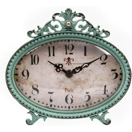 Creative Co-Op Green Antiqued Pewter Mantel Clock