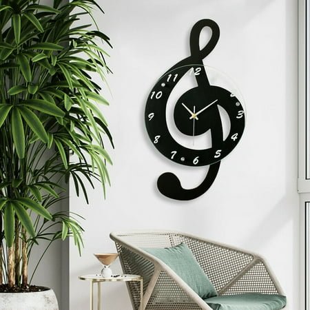 Creative Musical Note Wall Clock Glass Metal Clock for Living Room Office Decor