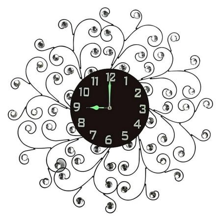 , Creeper Metal Wall Clock 25”, 9.5” Black Glass Dial with Arabic Numbers, Decorative Night Dial Clock for Living Room, Bedroom, Office Space