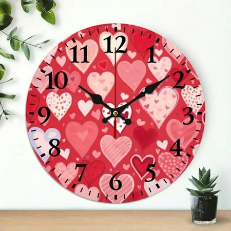 Creowell Wooden Wall Clock Hearts Annabel Kidston Print Silent Mechanical Movement 10-inch Decorative Clock for Living Rooms Kitchens Dorms 10x10in