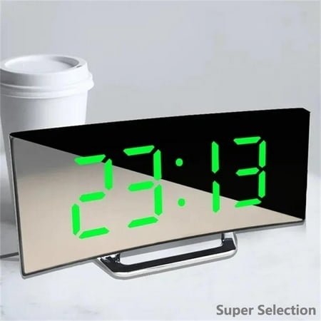 Curved LED Digital Alarm Clock With USB Charging - Large Display Mirror Screen Bedside Clock, Snooze Function, Temperature & Date Display For Bedroom, Desk, Or Nightstand (Multiple Colors)