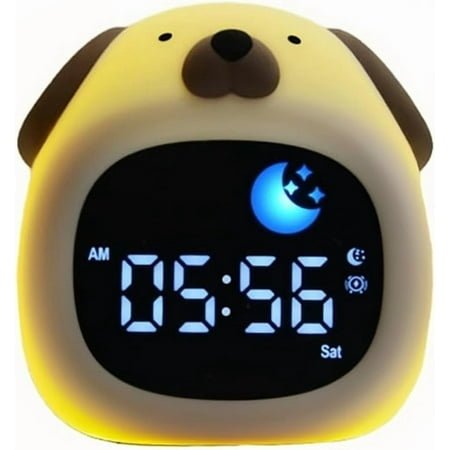 Cute puppy animal alarm clock night light - USB rechargeable sleep trainer with 6 music modes, children's and adult color changing lights, bedroom desktop decoration
