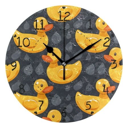 Cute Rubber Yellow Ducks Round Wall Clock Silent Analog Battery Operated Black Pointer Home Decor 9.84 Diameter