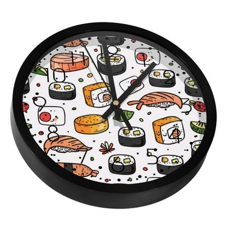 Cute Sushi Food Silent Wall Clock, Non Ticking Battery Operated 9.8 Inch Wall Clocks for Bedroom Kitchen Home Office School Art Decor