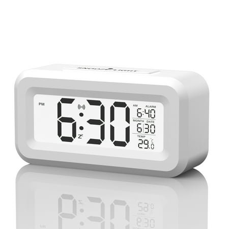 DAYBETTER Square Digital Alarm Clock, Battery Operated Clock Mini , Bedside Clock with Night Light, Large Display, Snooze, Temperature, for Living Room, Bedroom, Office