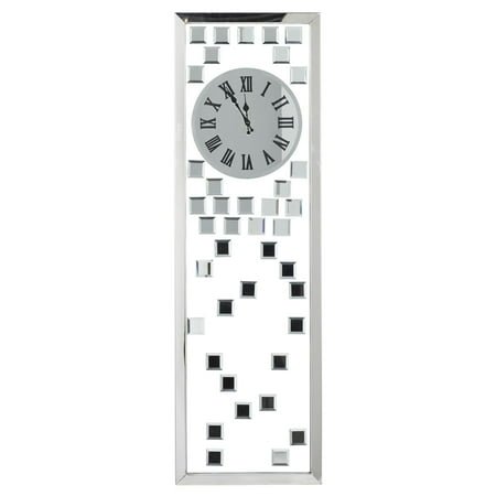 DecMode 13 x 42 Silver Glass Geometric Beveled Mirrored Wall Clock