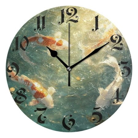 DEIARA Koi Fish Burgundy Butterfly Wall Clock 10in Silent Mechanism Battery Operated Retro Style for Living Room Bedroom and Kitchen Black Pointer