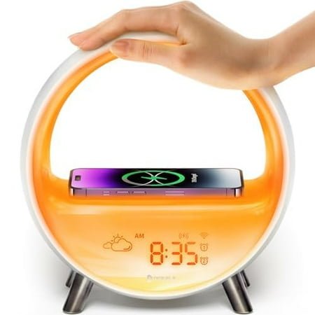 Dekala 5G Arches Gradual Sunrise Alarm Clock with Charging Loud Alarm Clock for Heavy Sleepers Sunset White Noise Sleep Sound Machine Bluetooth Speaker Night Light Touch/App/Button Control C113