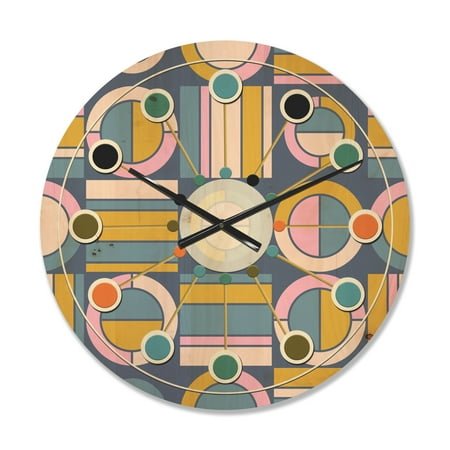 Designart 'Circular Design Retro Pattern I' Mid-Century Modern Wood Wall Clock
