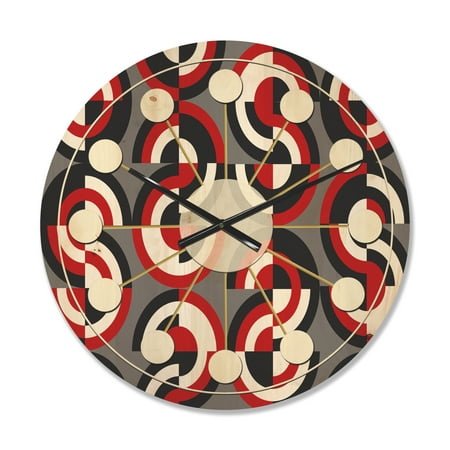 Designart 'Circular Retro Pattern Geometrical' Mid-Century Modern Wood Wall Clock