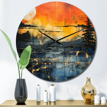 Designart Dramatic Nights with Lightning I Landscapes Oversized Wall Clock