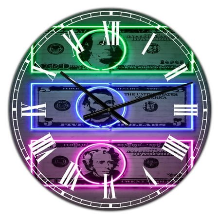 Designart 'Founding Fathers Neon Dollar' Oversized Modern Wall Clock