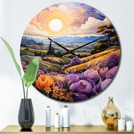 Designart France Lavender horizon IV Landscapes Oversized Wall Clock