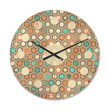 Designart 'Hexagon Retro Pattern III' Mid-Century Modern Wood Wall Clock