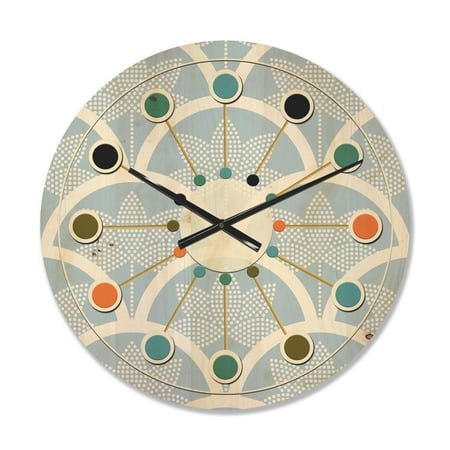 Designart 'Japanese Style Half-Circle Blue Pattern' Mid-Century Modern Wood Wall Clock