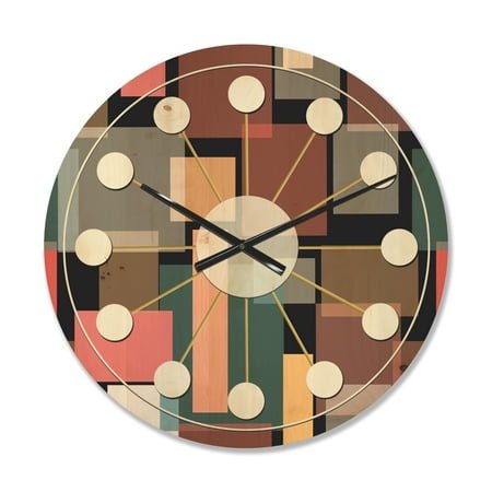 Designart 'Square Retro Design II' Mid-Century Modern Wood Wall Clock