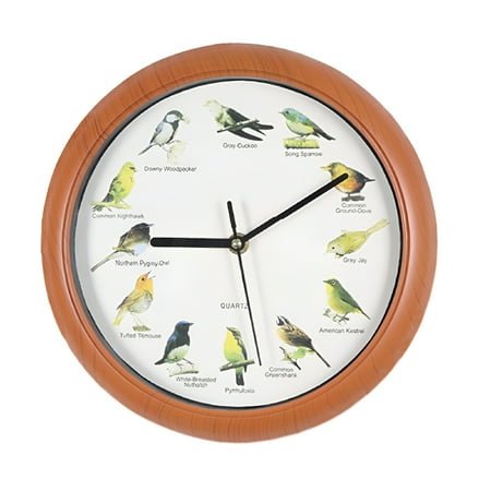 DESIGNICE 10inch Quartz Singing Bird Wall Clock with Names Songs For Home decoration