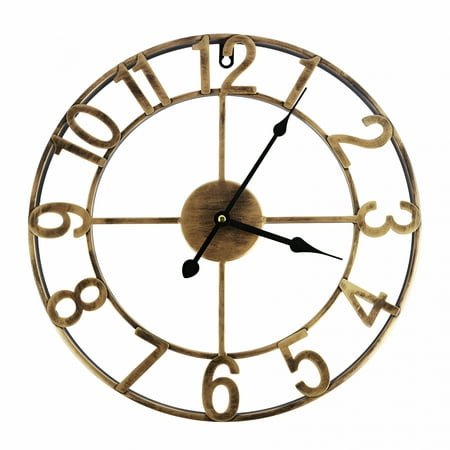 DESIGNICE 16In Large Wall Clocks Oversized with Roman Numeral Style Rustic Iron Round Silent Non Ticking Battery Operated Vintage Metal Clock for Indoor Decor,Bronze