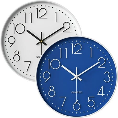 DESIGNICE 2Pcs Wall Clock,Functional Design Modern Wall Clock,Bold Numbers Bathroom Clock,Combination Style3,8In