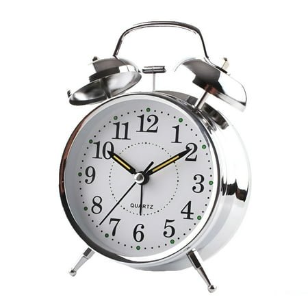 DESIGNICE Bedside Traditional Classic Saxon Wind Up Double Bell Alarm Clock Chrome