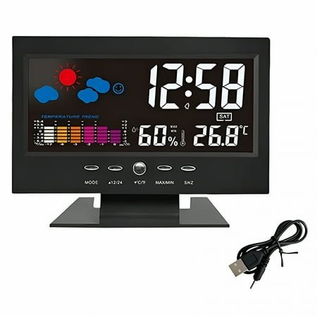 DESIGNICE Digital Atomic Alarm Clocks for Bedrooms with Battery Backup,Hd Color Display Lock with Backlight,Indoor Temperature and Humidity,Moon Phases,Time,and Calendar