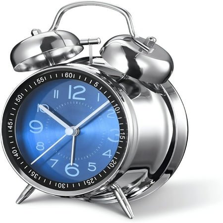 DESIGNICE Loud Alarm Clock for Heavy Sleepers,Retro 4 Silent Non-Ticking Quartz with Backlight,Twin Bell Analog Alarm Clocks for Bedrooms Bedside