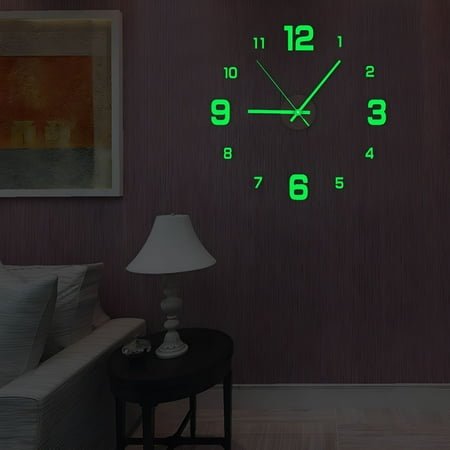 DESIGNICE Luminous Wall Clock Stickers,DIY Glowing Frameless Hanging Watches,DIY Sticker Wall Clocks for Kitchen,Bathroom,Home Decoration,Digital Luminous