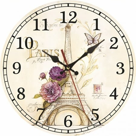 DESIGNICE Silent Non-Ticking Wooden Decorative Round Wall Clock Battery Operated Wall Clocks Vintage Rustic Country Decor Round Wall Clock