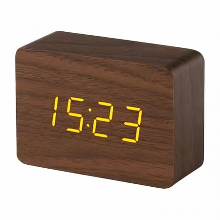 DESIGNICE Small Digital Clock,Wooden Alarm Clock on the Bedside Table in the Bedroom,Fashionable Wood Grain Alarm Clock,Dimmable Travel Clock with Led Data Display Temperature