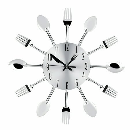DESIGNICE Stainless Steel Cutlery Clock Knife and Fork Spoon Wall Clock Kitchen Decoration