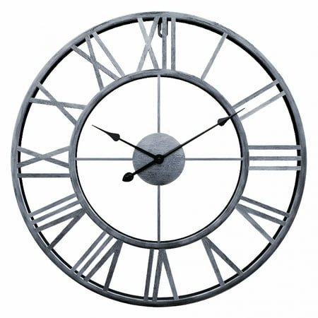 DESIGNICE Thicker Metal Large Wall Clock Home Decorative Industrial Clocks with Big Arabic Numerals, Retro Oversized Clock for Living Room Decor, Battery Operated, Silver