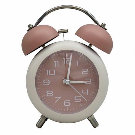 DESIGNICE Twin Bell Loud Alarm Analog Alarm Clock,Retro Twin Bell Alarm Clock,Silent Non-Ticking Small Clock with Night Light,Old Fashioned,for Heavy Sleeper,Bedroom,Bedside,Desk - Pink