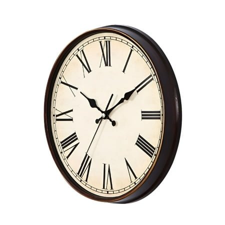 DESIGNICE Vintage Dial Clock European Round Roman Numeral Silent Clock 3D Large Decorative Wall Clock for Living Room Bedroom Kitchen