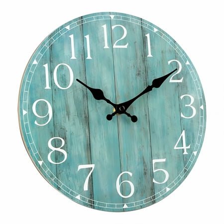 DESIGNICE Wall Clock 10 Teal Silent Non Ticking Kitchen Clock Decor Rustic Vintage Country Retro Decorative Wall Clocks Battery Operated For Bathroom Bedroom Living Room Office