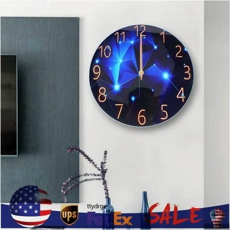 Diamond Large Wall Clock Blue Round Interior Modern Decorative Silent Wall Clock
