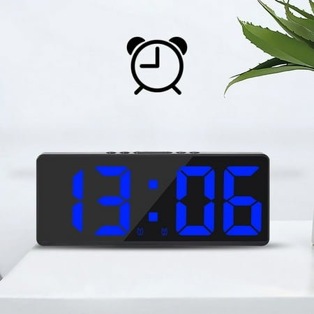 Digital Alarm Clock LED Large Display Fully Functional Multi-Function Alarm with Do Not Disturb Snooze Voice Control and Night Mode Black Frame for Home Office Kitchen