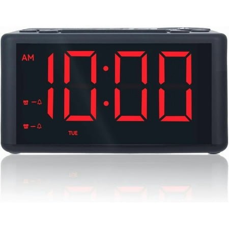 Digital Alarm Clock Radio with AM/FM Radio, Presets, Dual Alarms, Weekday / Weekend Alarm, Snooze, Sleep Timer, Dimmable Red LED Screen for Bedrooms, living rooms, kitchens, offices, etc (Red)