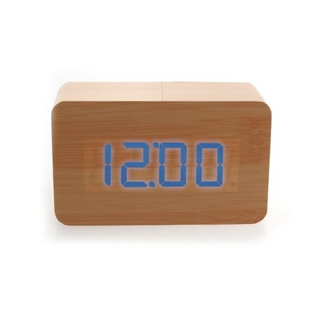 Digital Alarm Clock with Thermometer Display Made of Bamboo Wood for Home and Office 12.4*10*6.6cm