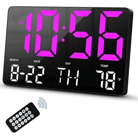 Digital Clock, Wall Clock with Remote Control,LED Large Display Date Week Temperature for Living Room