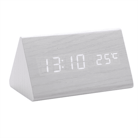Digital Clock Wooden Sound Control LED Alarm Clock with Temperature USB Desktop Clocks Snooze
