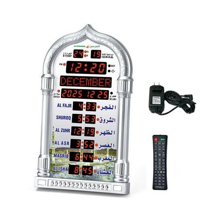 Digital Prayer Alarm Clock with Time Date Display Calendar Global Prayer Times for Worldwide Cities Snooze Function Temperature Option