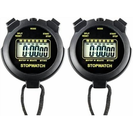 Digital Stopwatch Timer Large Display with Clock and Date, No Alarm Function, Simple Stopwatches for Sports Coaches Running Swimming Kids Training-2 Pack Black$$Sport & Recreation Other