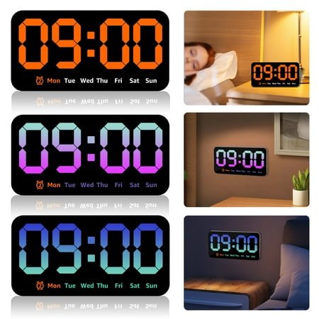 Digital Wall Clock 8.5 Inch Large Display LED Alarm Clock with Date Week Temperature Dual Alarm 3 Levels Brightness Adjustable Wall Clock for Living Room Bedroom Classroom Kitchen Office