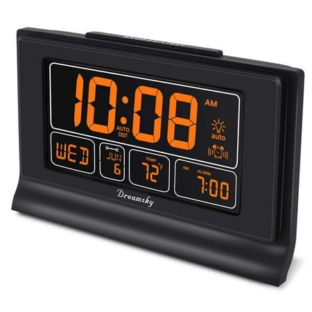 DreamSky Auto Set Digital Alarm Clock with USB Charging Port, 6.6 Inches Large Screen with Time/Date/Temperature Display, Full Range Brightness Dimmer, Auto DST Setting, Snooze. White