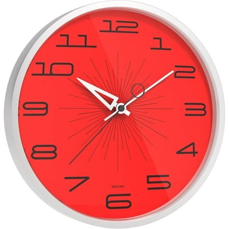 Driini Mid Century Modern Wall Clock (12 Inch) – Silent Non-Ticking Retro Wall Clock for Living Room, Kitchen, or Bathroom MCM Decor – Decorative Wall Clocks Battery Operated (Red)